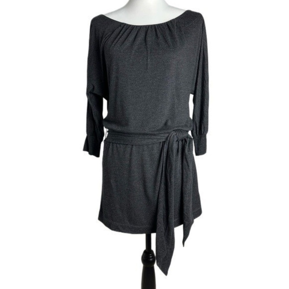 Banana‎ Republic Boat Neck Pleated Tie Waist Charcoal Grey Dress Petite S